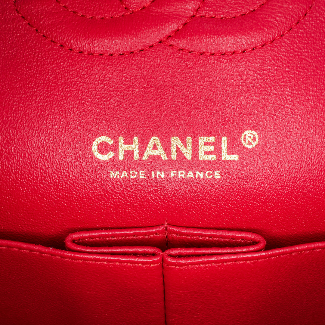 Medium Classic Lambskin Double Flap Red - Gaby Paris