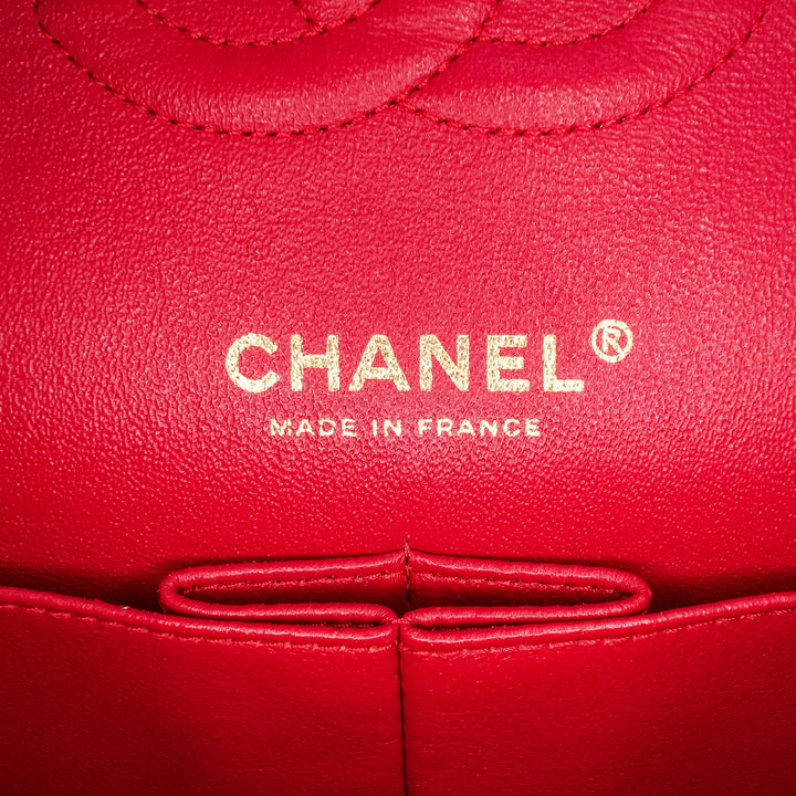 Medium Classic Lambskin Double Flap Red - Gaby Paris
