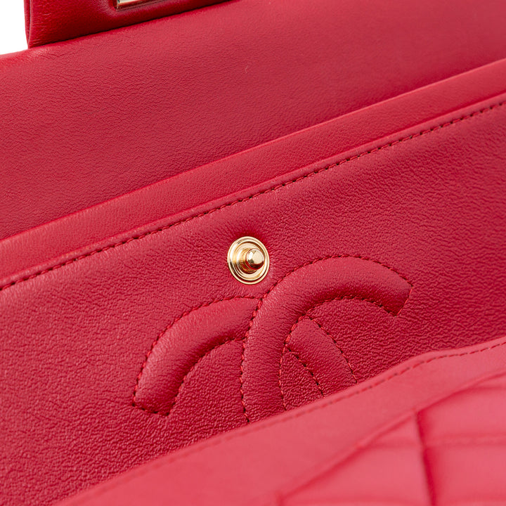 Medium Classic Lambskin Double Flap Red - Gaby Paris