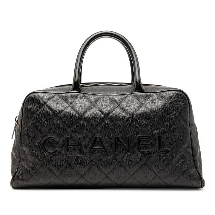Chanel Large Matelassé Caviar et Cuir verni Logo Bowler Sac