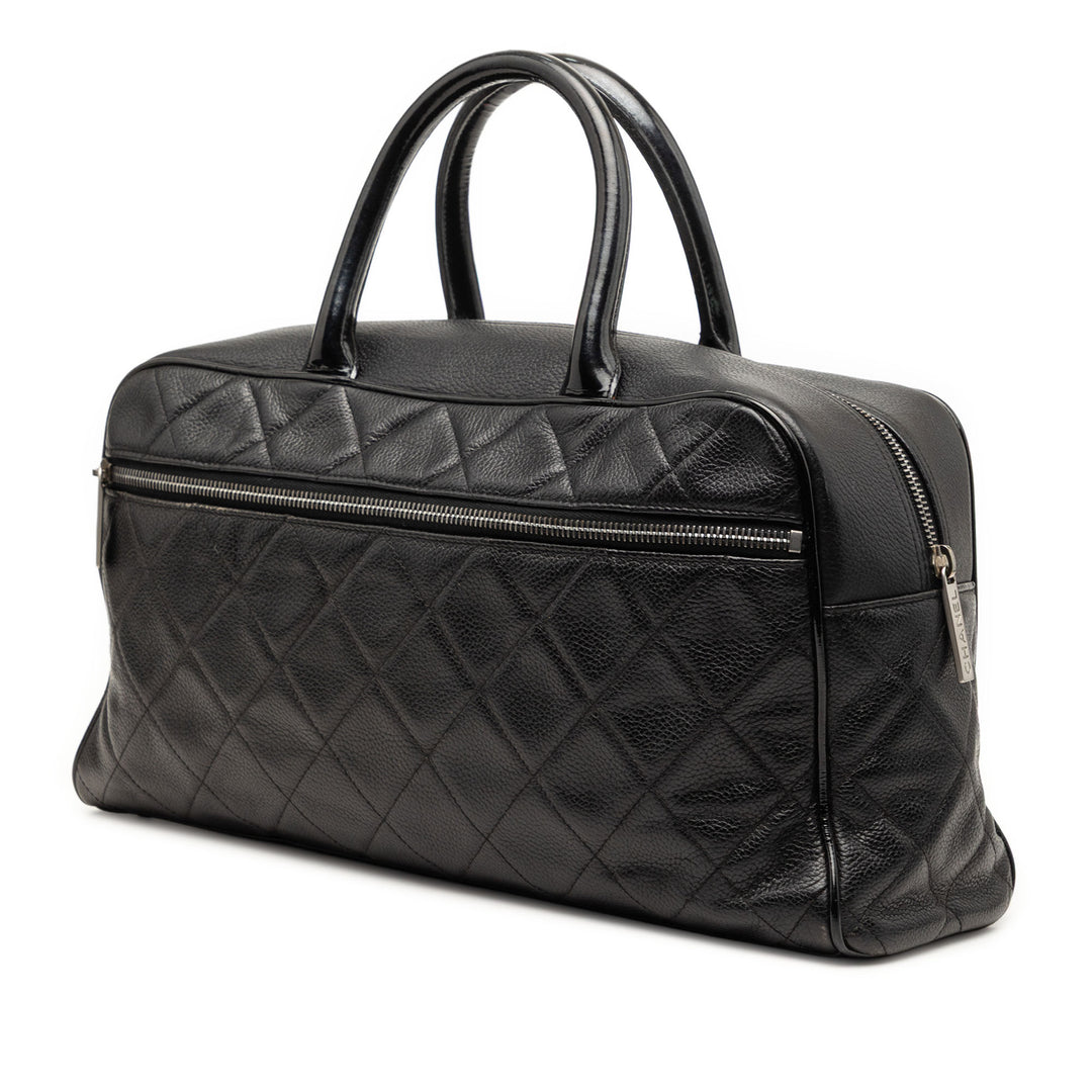 Chanel Large Matelassé Caviar et Cuir verni Logo Bowler Sac