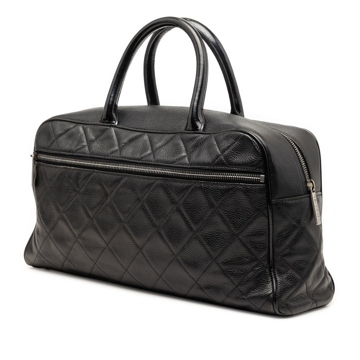Chanel Large Matelassé Caviar et Cuir verni Logo Bowler Sac