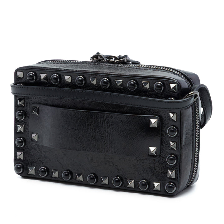Valentino Texturé Rolling Rockstud Sac caméra Noir – vue 2 – GABY PARIS