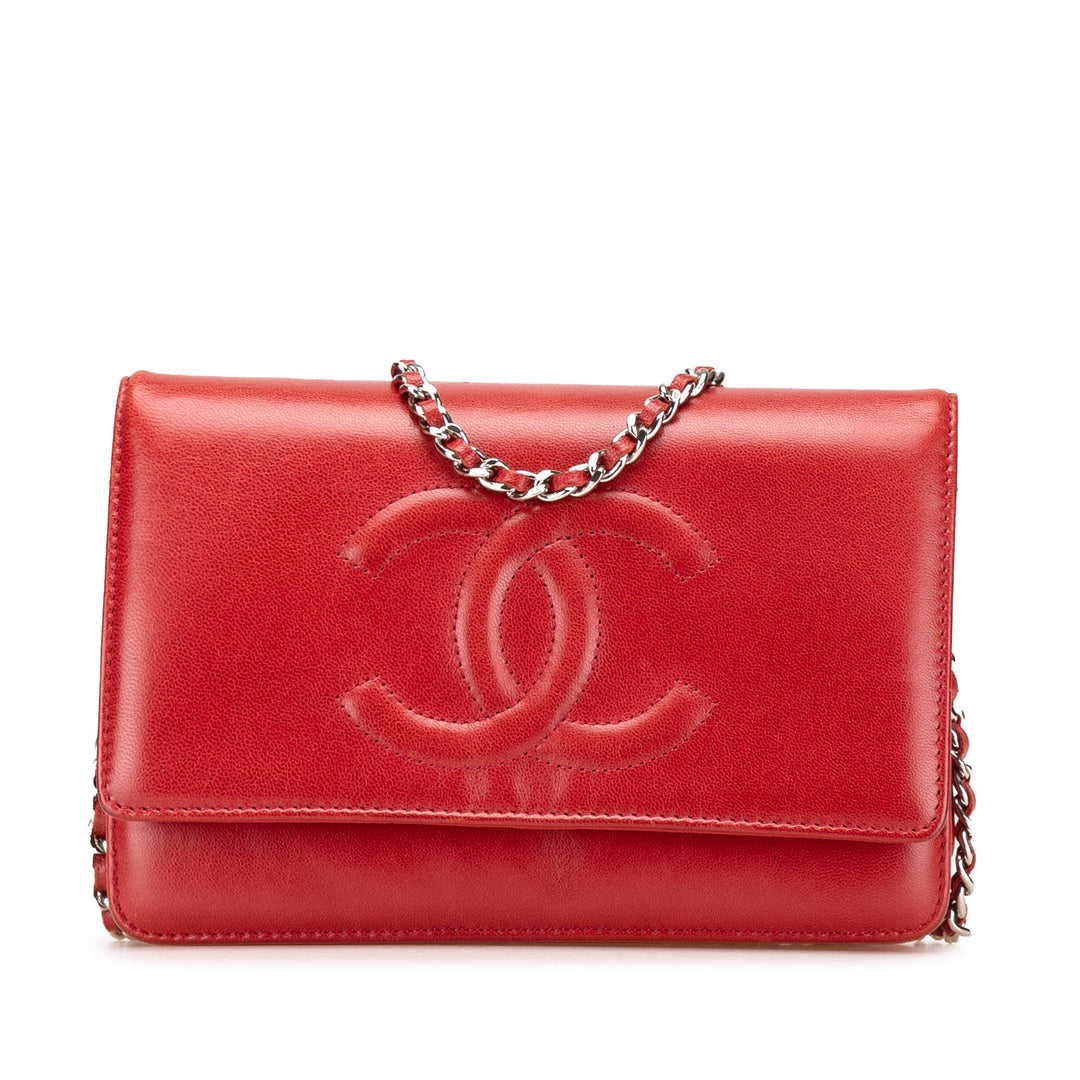 CC Calfskin Wallet On Chain Red - Gaby Paris