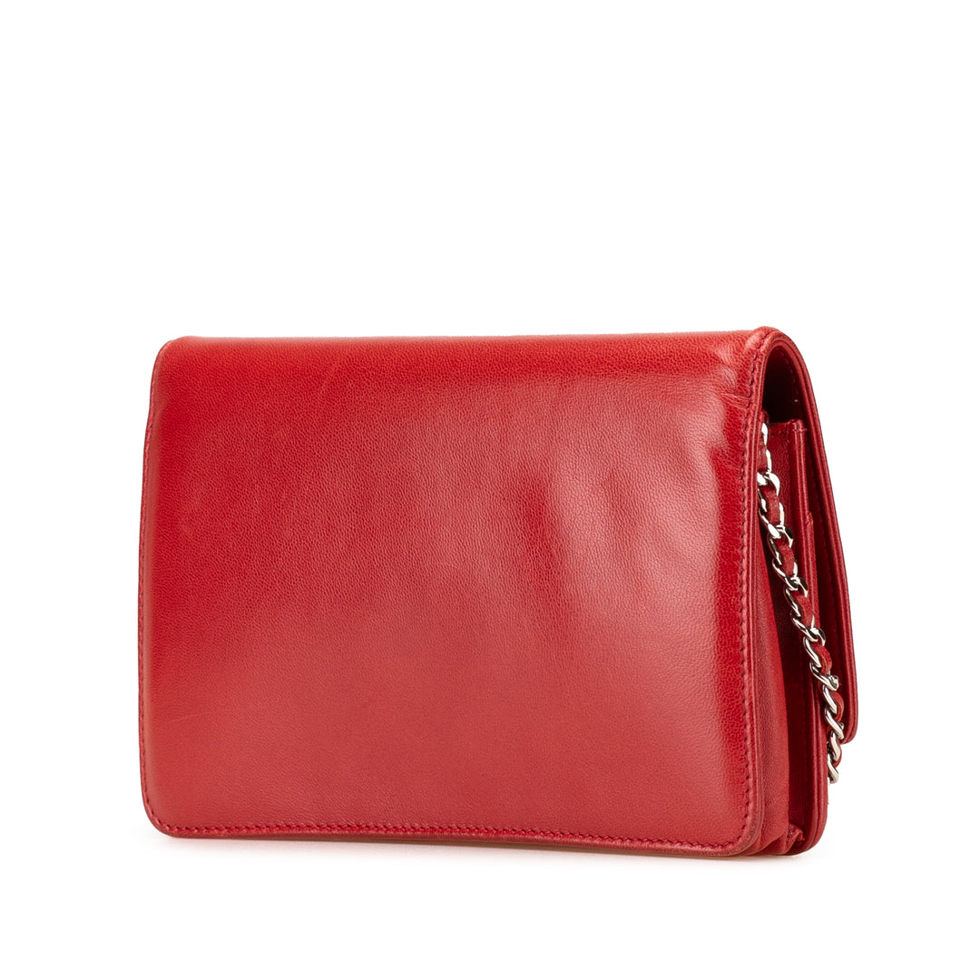 CC Calfskin Wallet On Chain Red - Gaby Paris