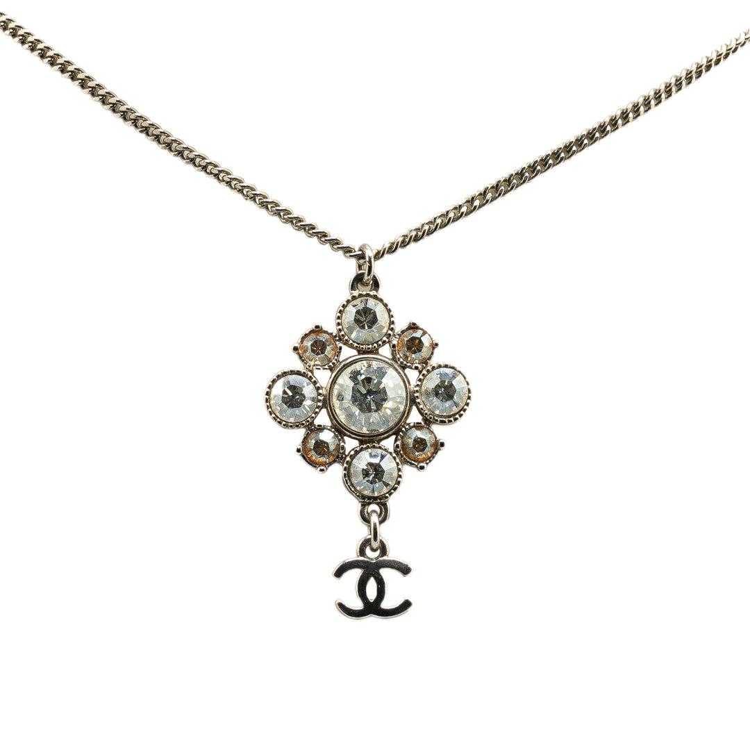 Palladium Plated CC Crystal Pendant Necklace Silver - Gaby Paris