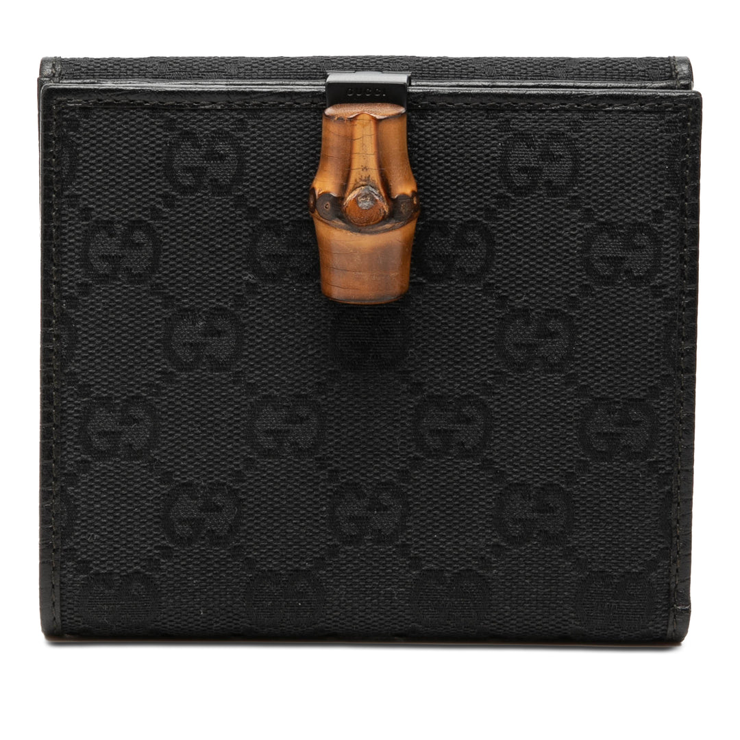 Gucci GG Toile et Cuir Bamboo Compact Portefeuille