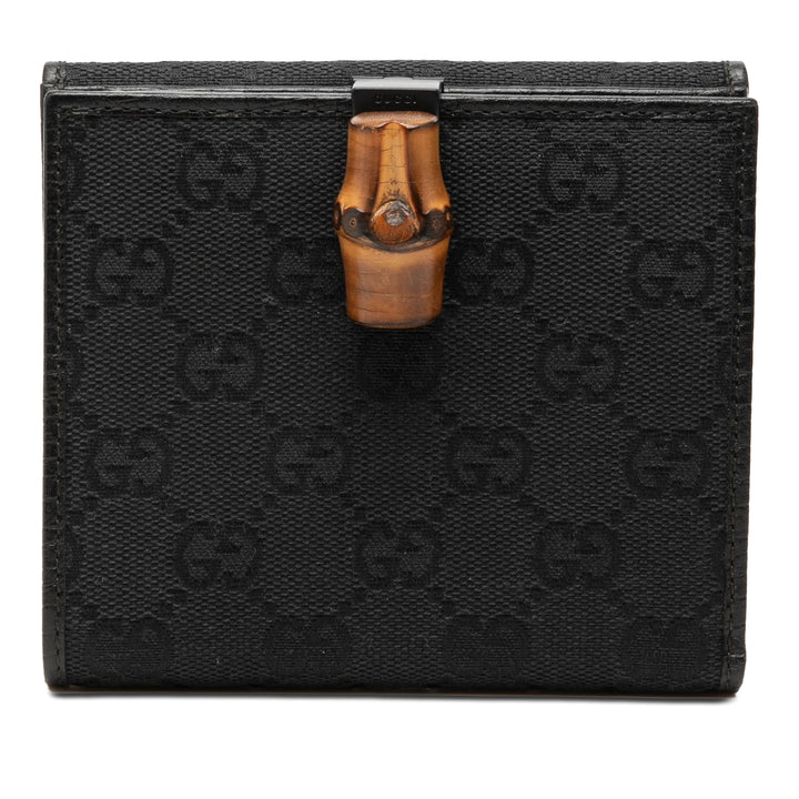 Gucci GG Toile et Cuir Bamboo Compact Portefeuille