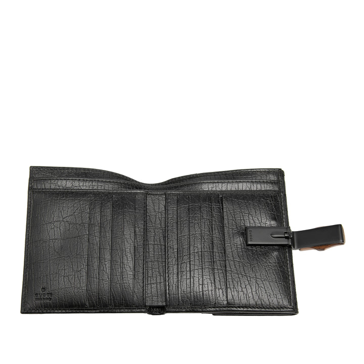 Gucci GG Toile et Cuir Bamboo Compact Portefeuille