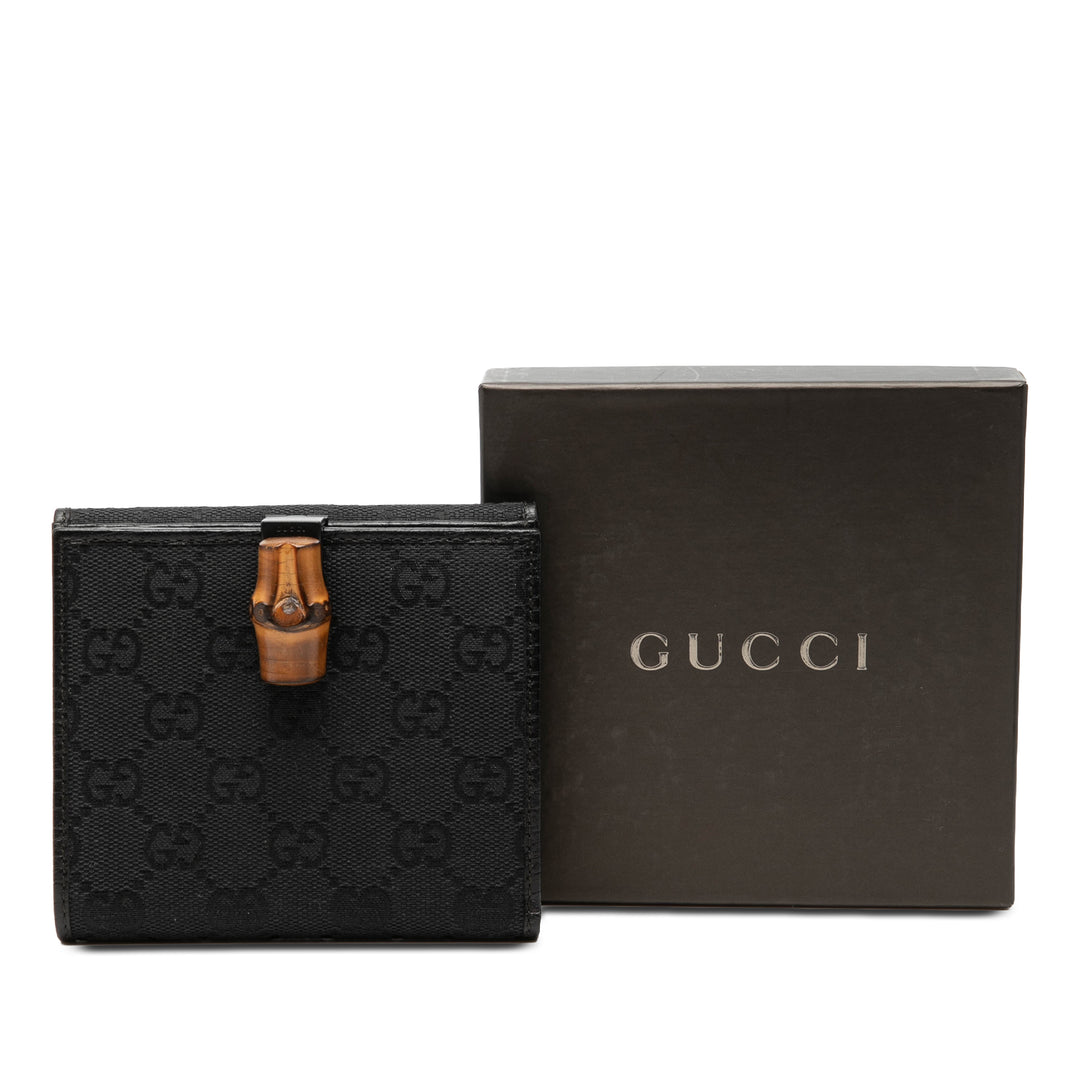 Gucci GG Toile et Cuir Bamboo Compact Portefeuille