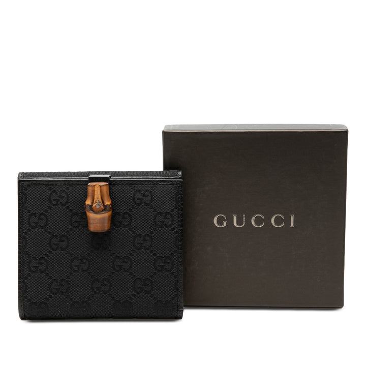 Gucci GG Toile et Cuir Bamboo Compact Portefeuille