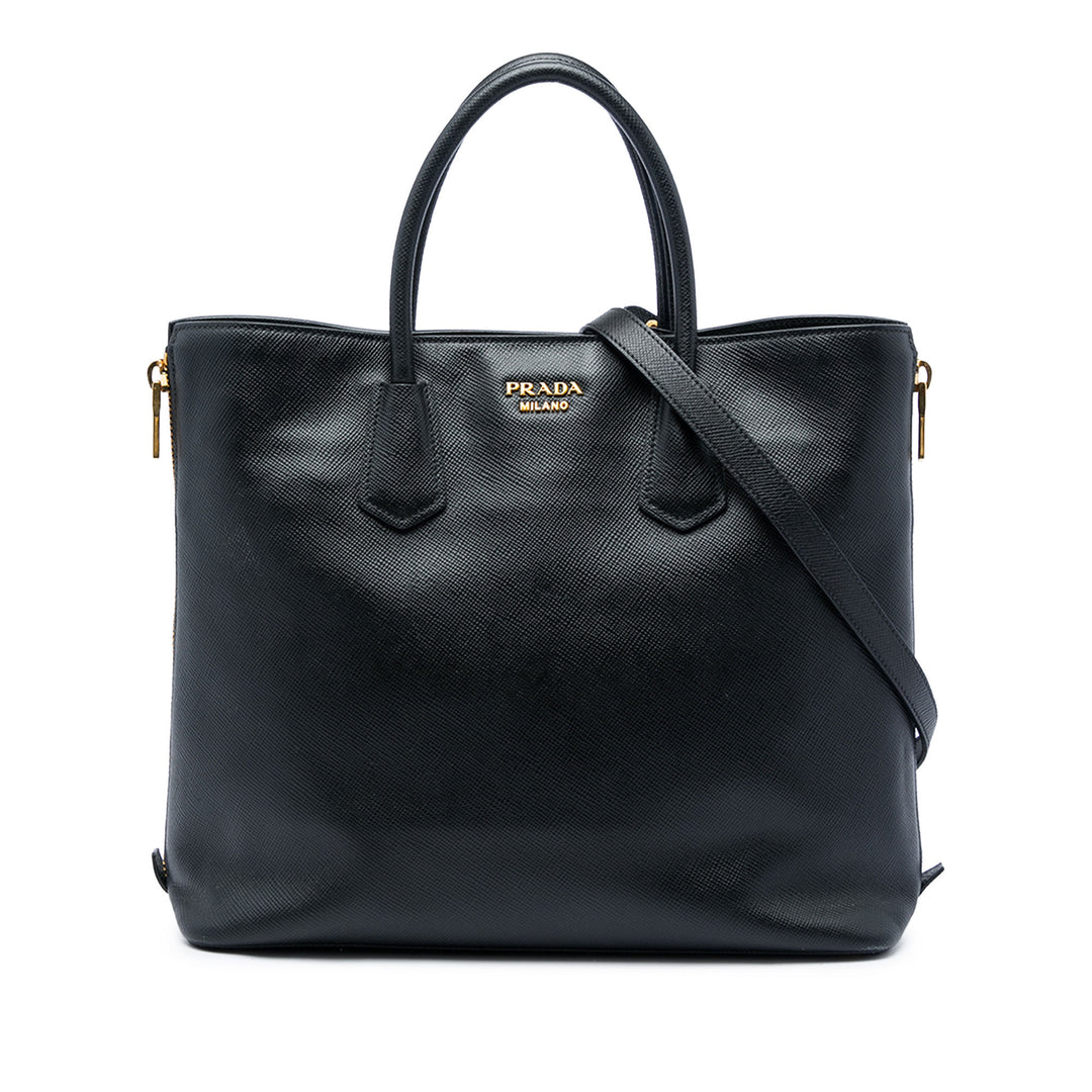 Prada Cabas Side Zippé Saffiano Noir – vue principale – GABY PARIS
