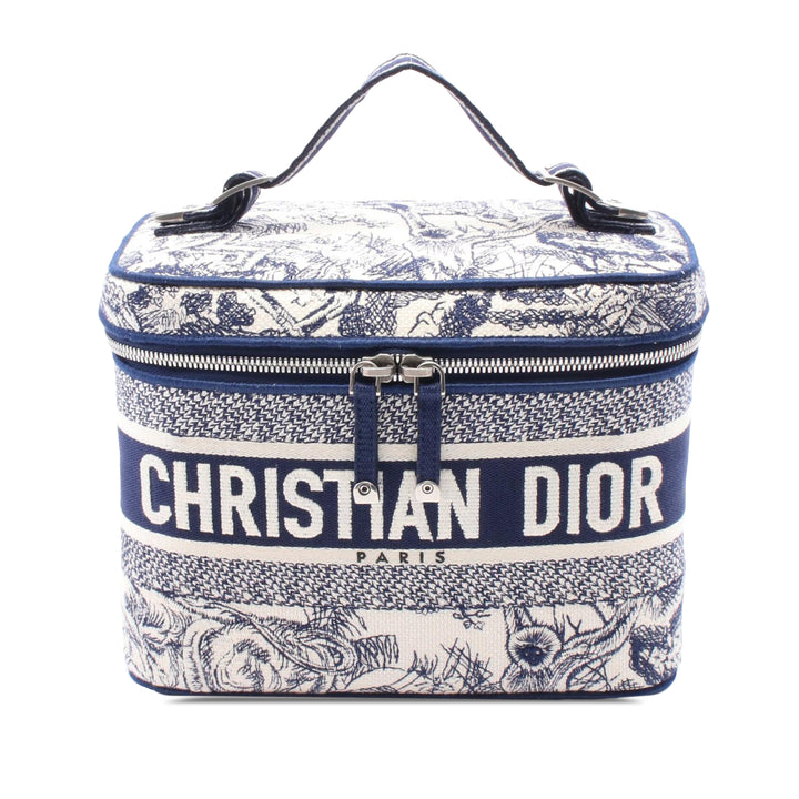 Toile De Jouy Embroidered Canvas Diortravel Vanity Case Blue - Gaby Paris