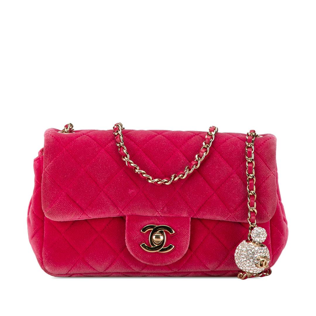 Mini Quilted Velvet Pearl Crush Single Flap Pink - Gaby Paris