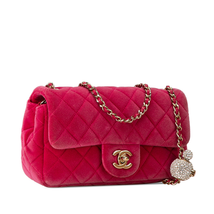 Mini Quilted Velvet Pearl Crush Single Flap Pink - Gaby Paris