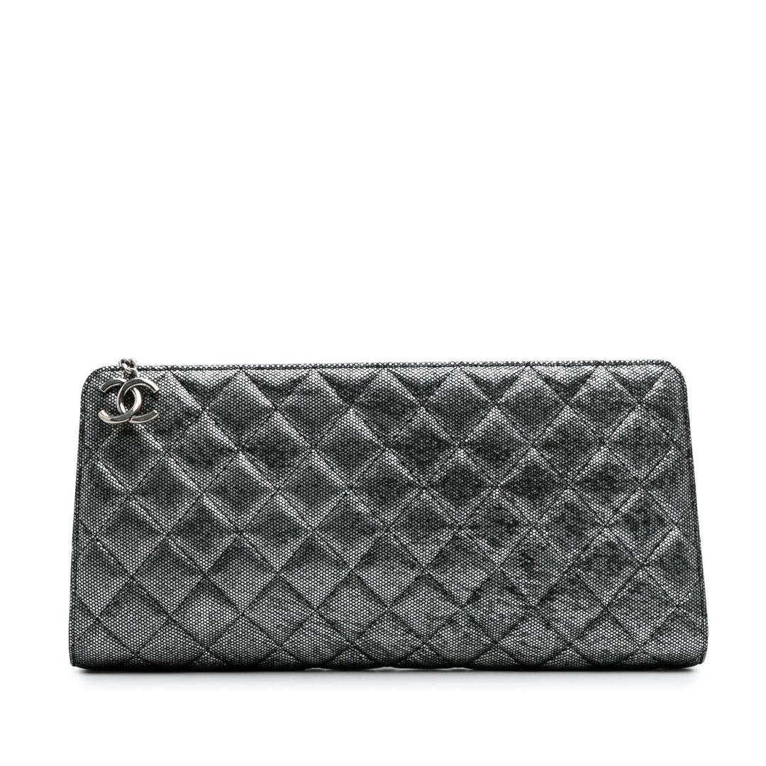 CC Quilted Metallic Calfskin Zip Clutch Silver - Gaby Paris