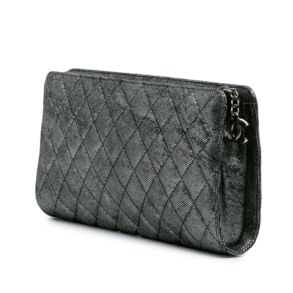 CC Quilted Metallic Calfskin Zip Clutch Silver - Gaby Paris
