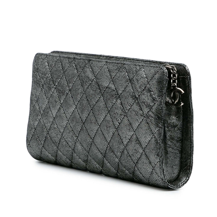 CC Quilted Metallic Calfskin Zip Clutch Silver - Gaby Paris