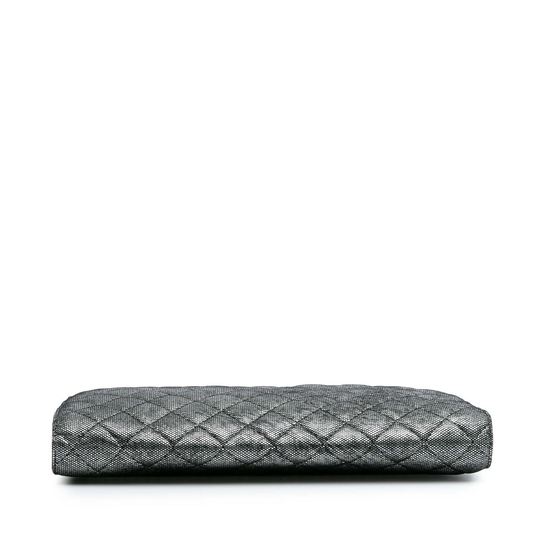 CC Quilted Metallic Calfskin Zip Clutch Silver - Gaby Paris