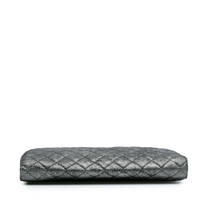 CC Quilted Metallic Calfskin Zip Clutch Silver - Gaby Paris