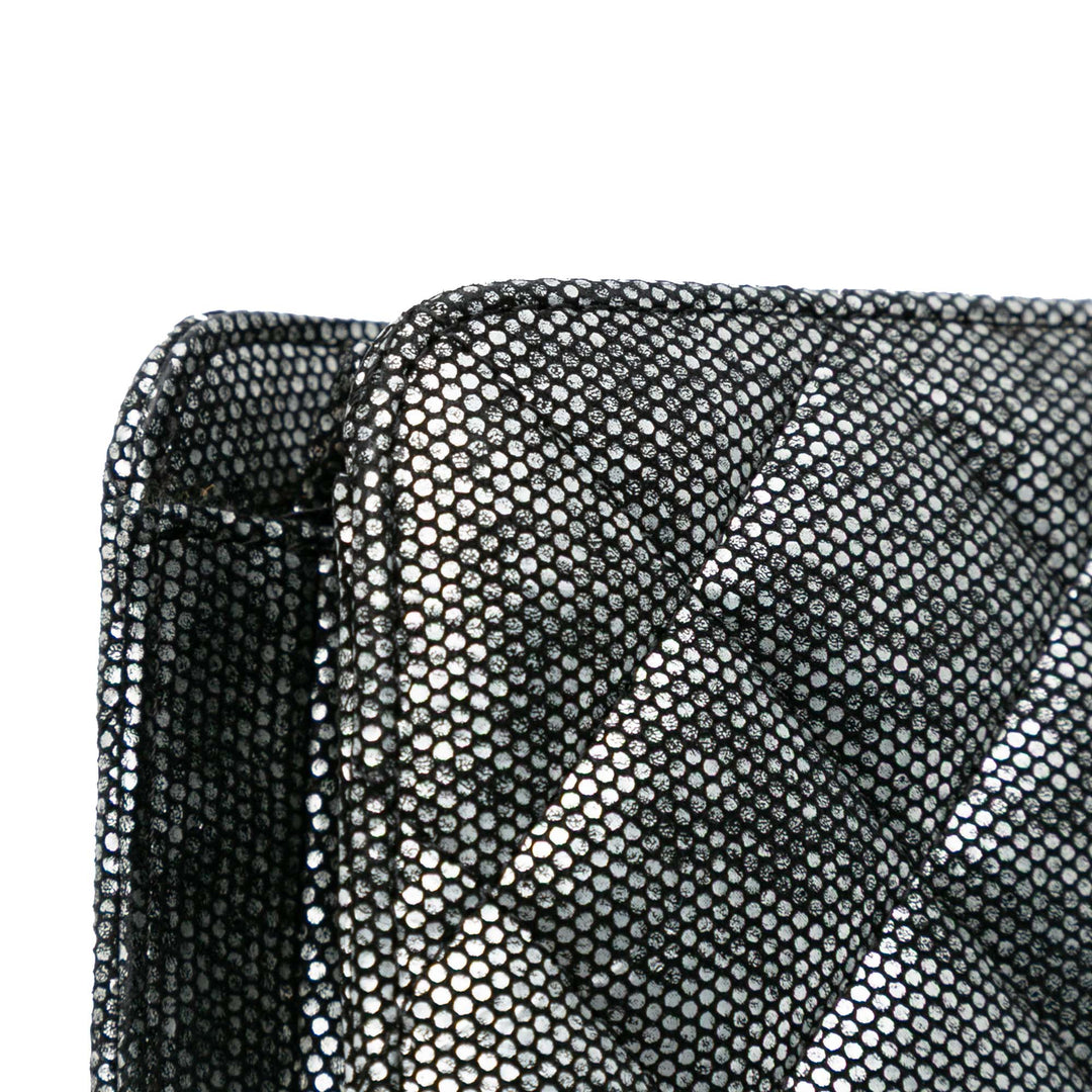 CC Quilted Metallic Calfskin Zip Clutch Silver - Gaby Paris