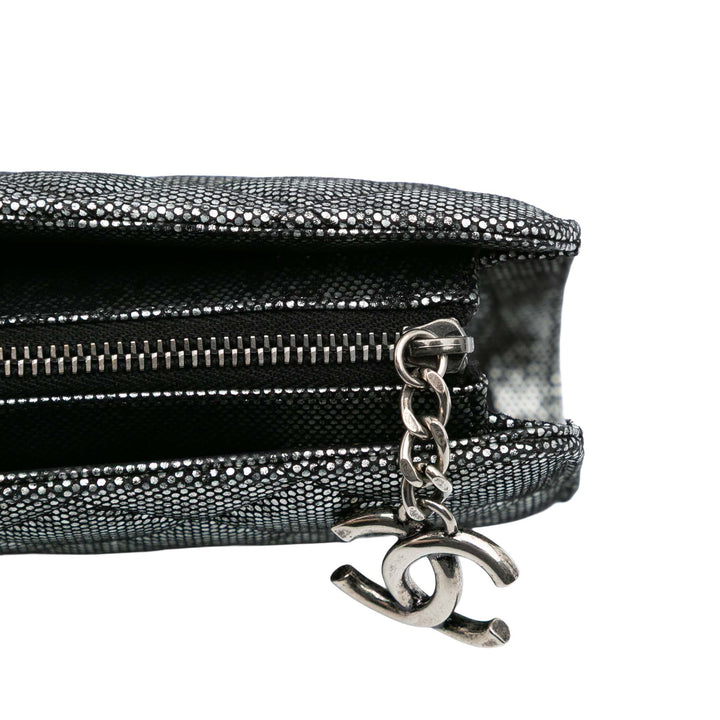 CC Quilted Metallic Calfskin Zip Clutch Silver - Gaby Paris