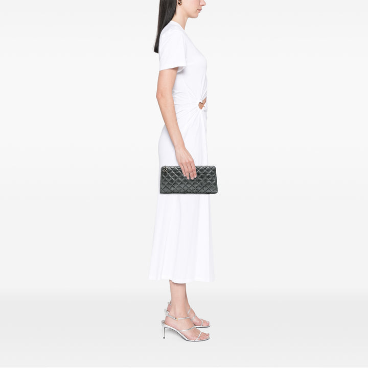 CC Quilted Metallic Calfskin Zip Clutch Silver - Gaby Paris