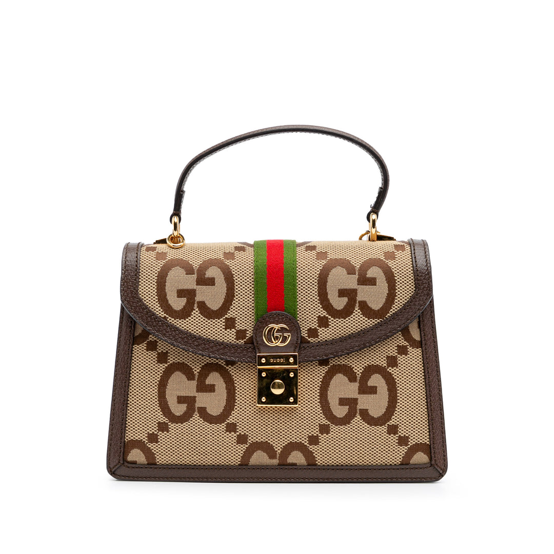 Small Jumbo GG Canvas Web Ophidia Top Handle Flap Brown - Gaby Paris