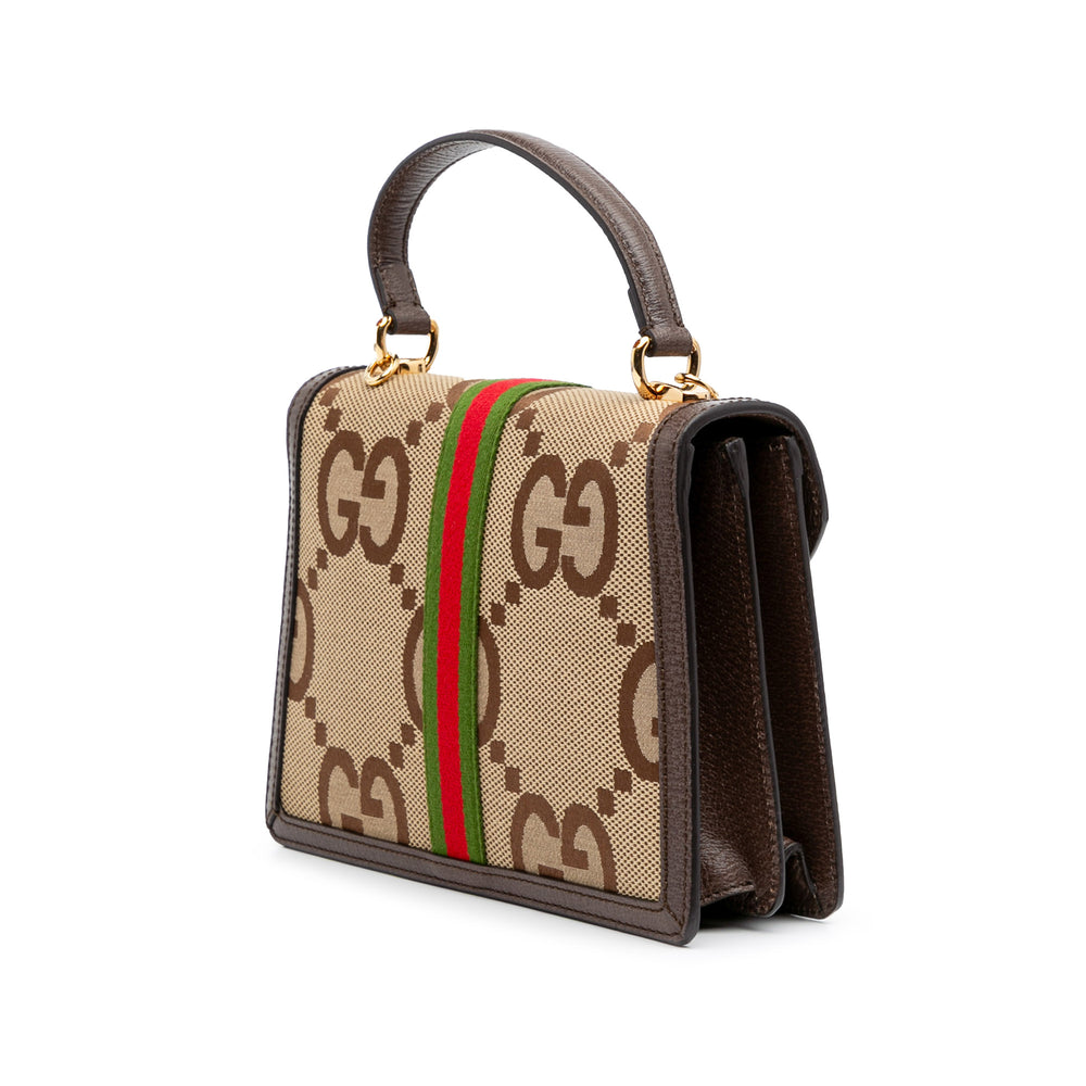 Small Jumbo GG Canvas Web Ophidia Top Handle Flap Brown - Gaby Paris
