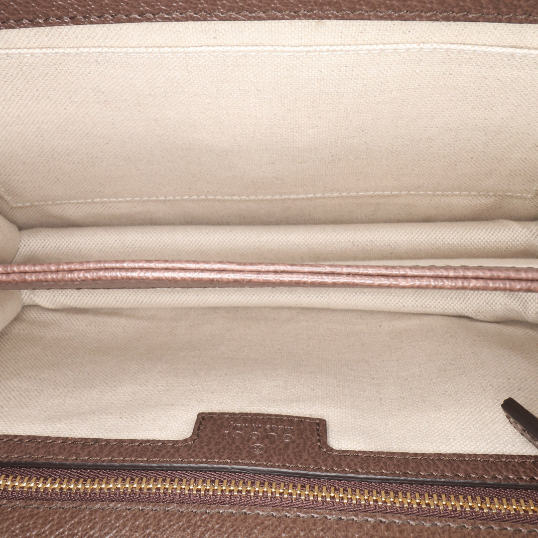 Small Jumbo GG Canvas Web Ophidia Top Handle Flap Brown - Gaby Paris