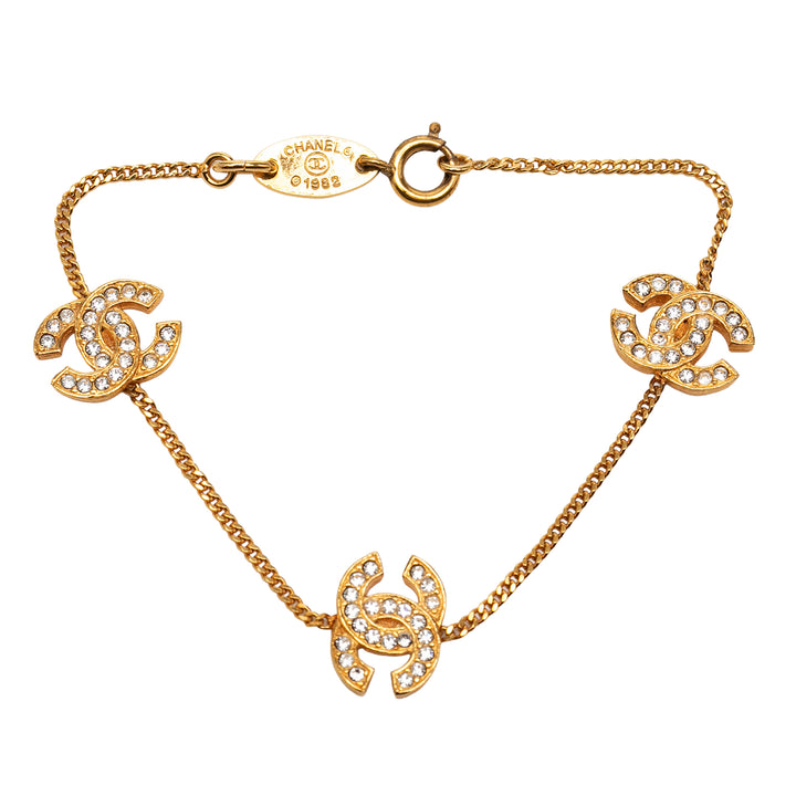 Chanel Triple CC plaqué Strass Bracelet Métal