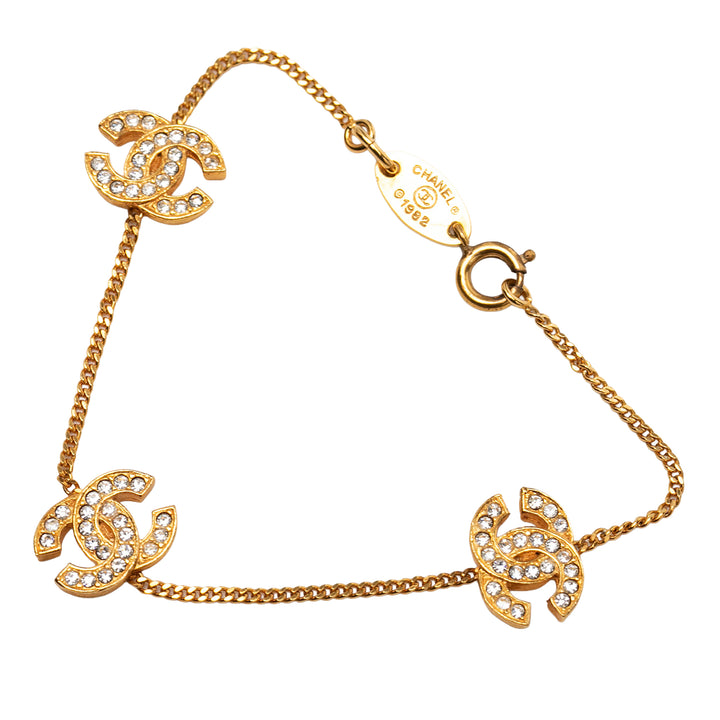 Chanel Triple CC plaqué Strass Bracelet Métal