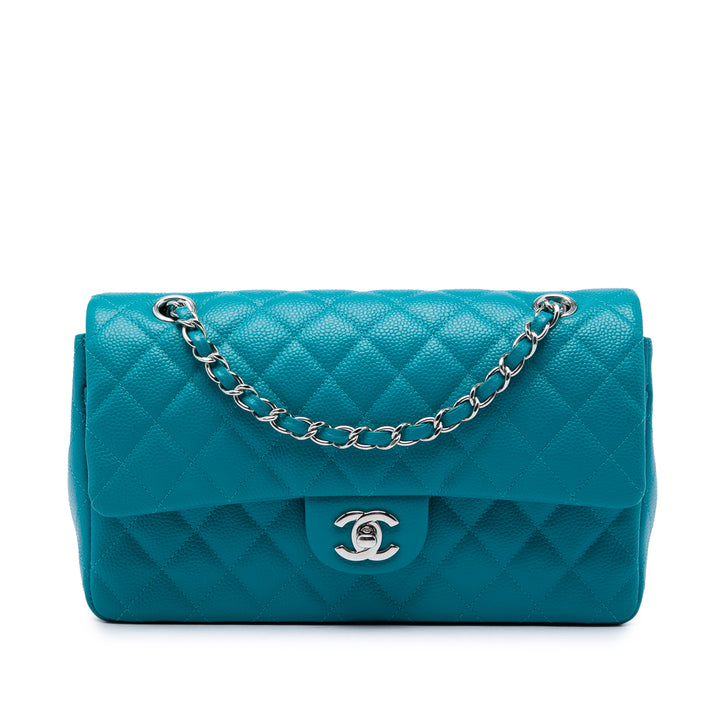 Chanel Classic Irisé Double rabat Moyen Cuir caviar Bleu – vue principale – GABY PARIS
