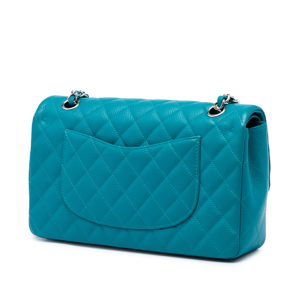 Chanel Classic Irisé Double rabat Moyen Cuir caviar Bleu – vue 2 – GABY PARIS