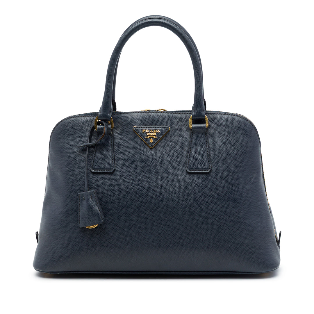 Prada Lux Promenade Sac Moyen Saffiano Bleu – vue principale – GABY PARIS