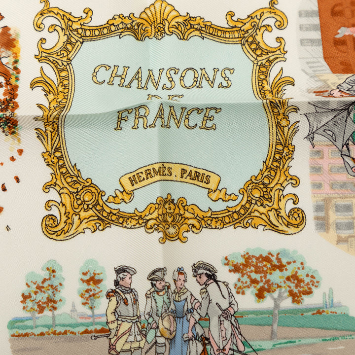 Chansons de France Poche Carré Foulard 45 Blanc