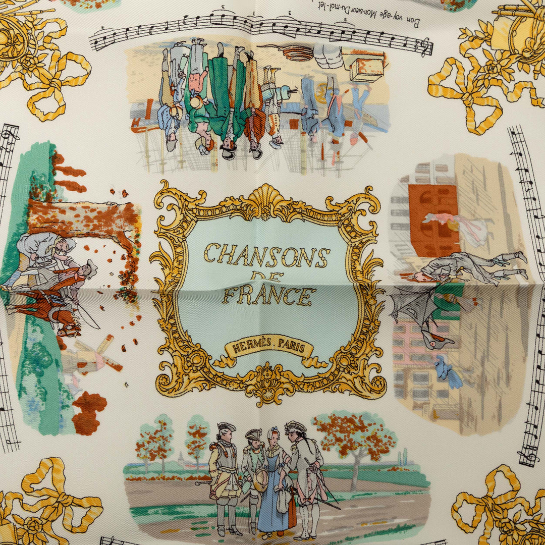 Chansons de France Poche Carré Foulard 45 Blanc