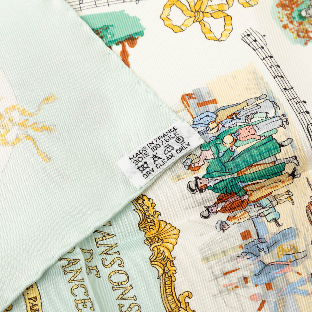 Chansons de France Poche Carré Foulard 45 Blanc