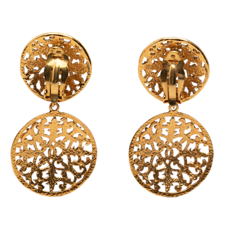 Chanel CC plaqué Filigree Double Orbs Dangle Clip On Boucles d’oreilles