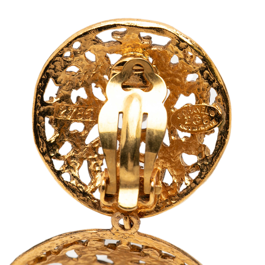 Chanel CC plaqué Filigree Double Orbs Dangle Clip On Boucles d’oreilles