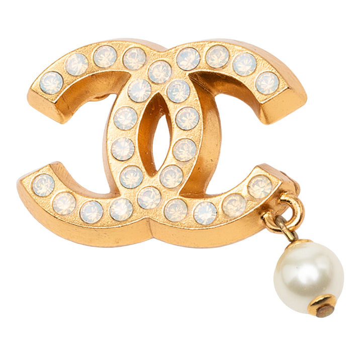 Chanel CC plaqué Strass et Perles fantaisie pendantes Broche