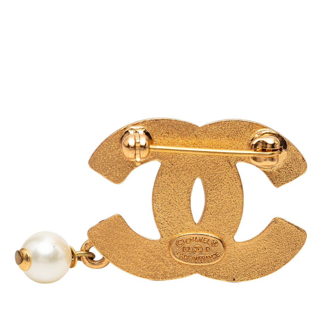 Chanel CC plaqué Strass et Perles fantaisie pendantes Broche