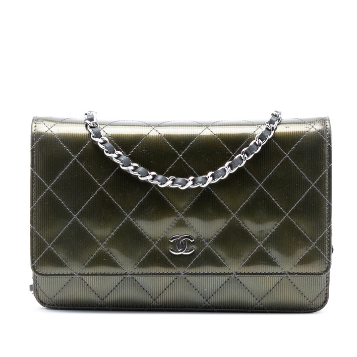 Chanel CC Matelassé Metallic Cuir verni Striped Wallet on Chain