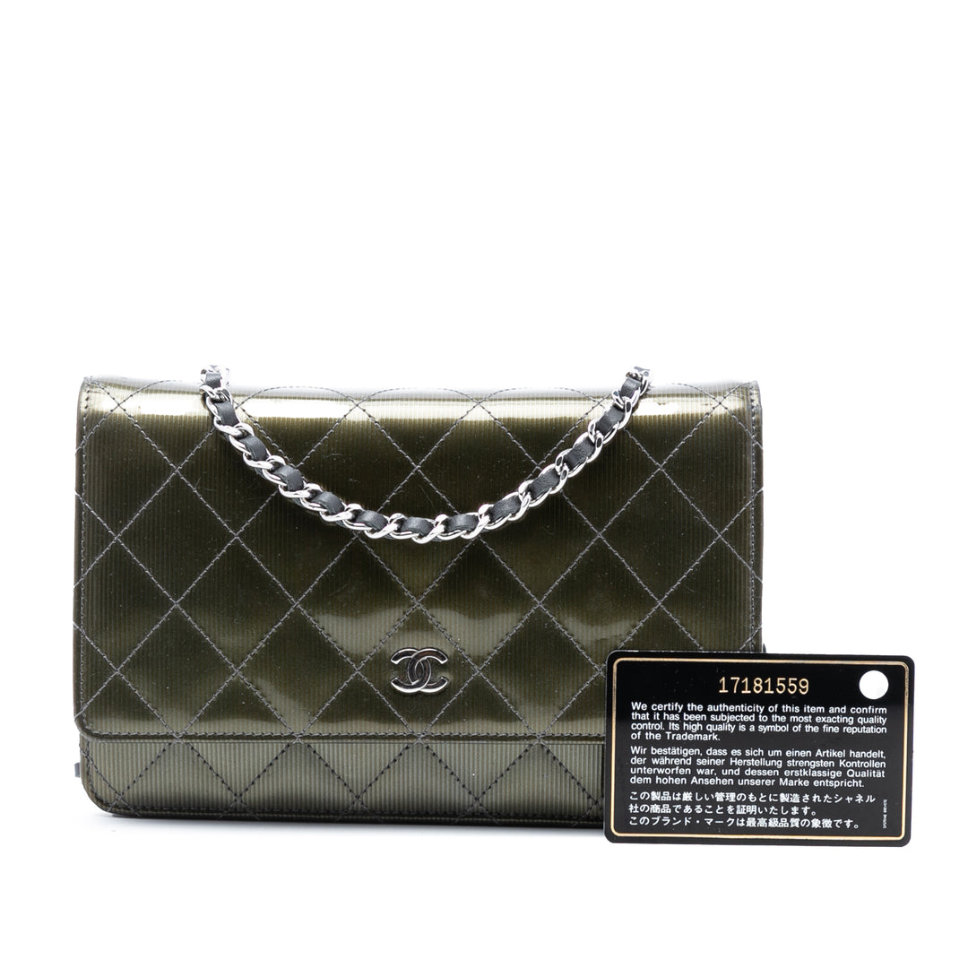 Chanel CC Matelassé Metallic Cuir verni Striped Wallet on Chain