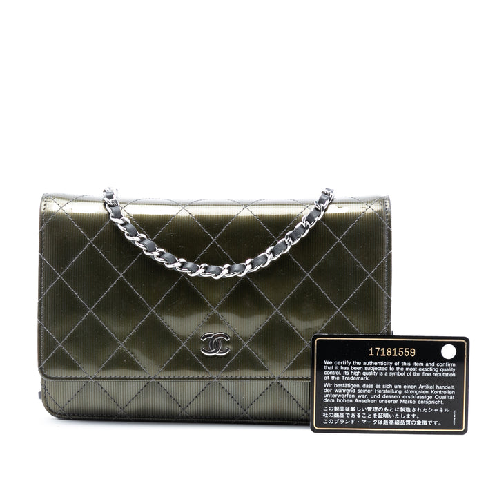 Chanel CC Matelassé Metallic Cuir verni Striped Wallet on Chain