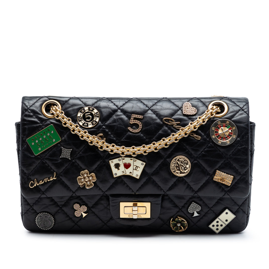 Chanel Matelassé vieilli Reissue 2.55 Lucky Charms Double rabat 225 Cuir de veau Noir