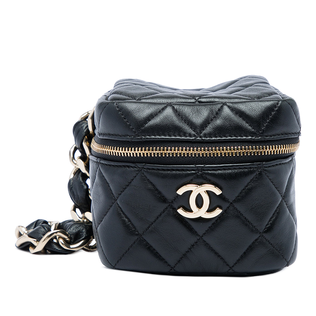 Chanel CC Matelassé Cube Wristlet Vanity Cuir d'agneau Noir – vue principale – GABY PARIS
