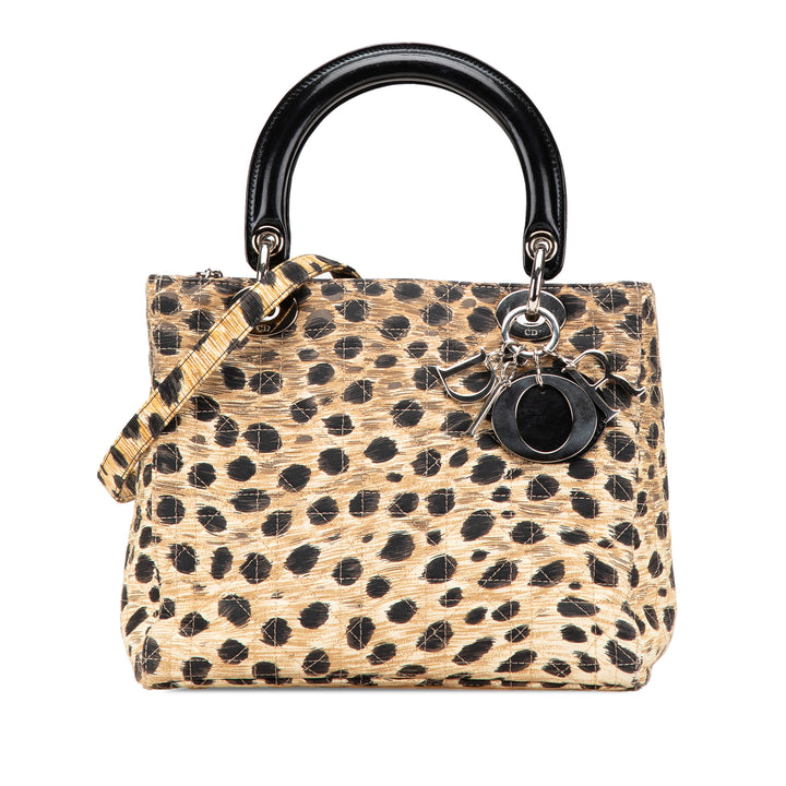 Medium Canvas Cannage Leopard Print Lady Dior Brown - Gaby Paris