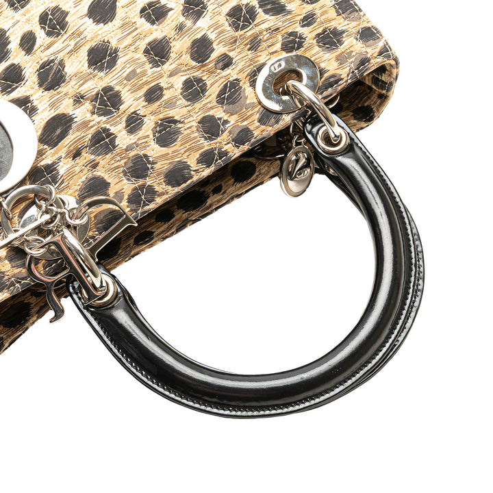 Medium Canvas Cannage Leopard Print Lady Dior Brown - Gaby Paris