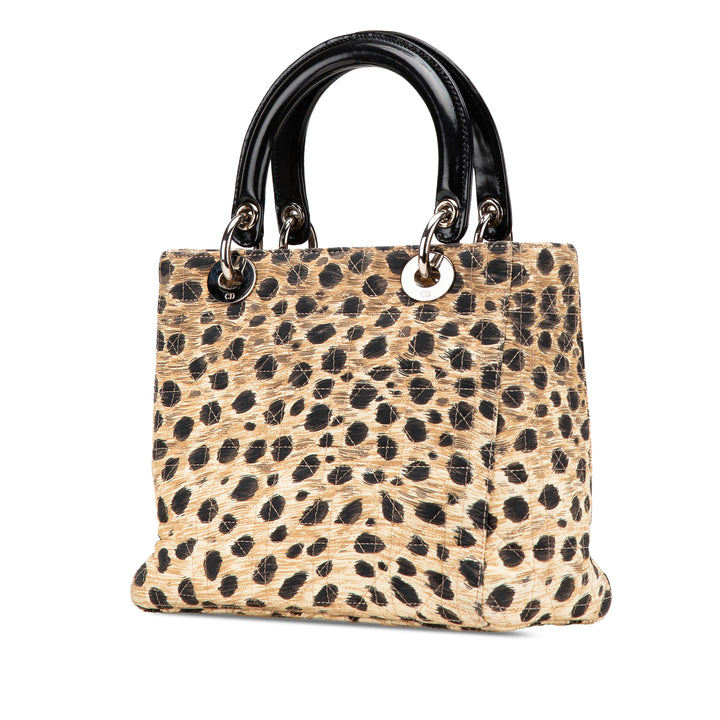Medium Canvas Cannage Leopard Print Lady Dior Brown - Gaby Paris